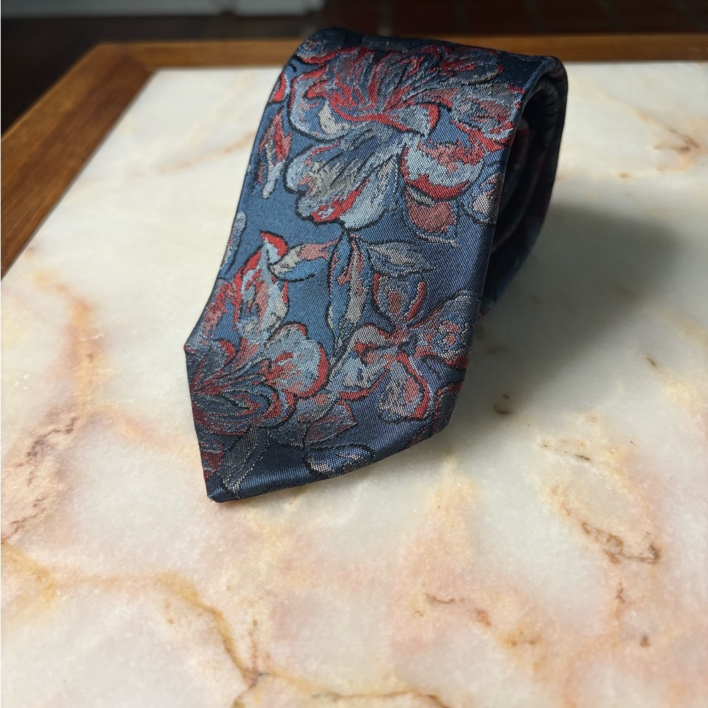 Christian Dior Blue and Red Floral Tie